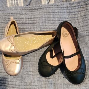 Ballet Flats 2 Pairs Black and RoseGold  SIZE 5